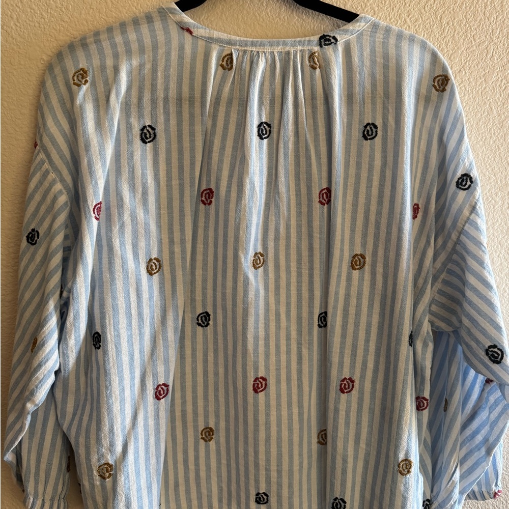 Anthropologie Akemi + Kin Stripe
Button-Up Blouse with Embroidered Accents - Picture 3 of 9